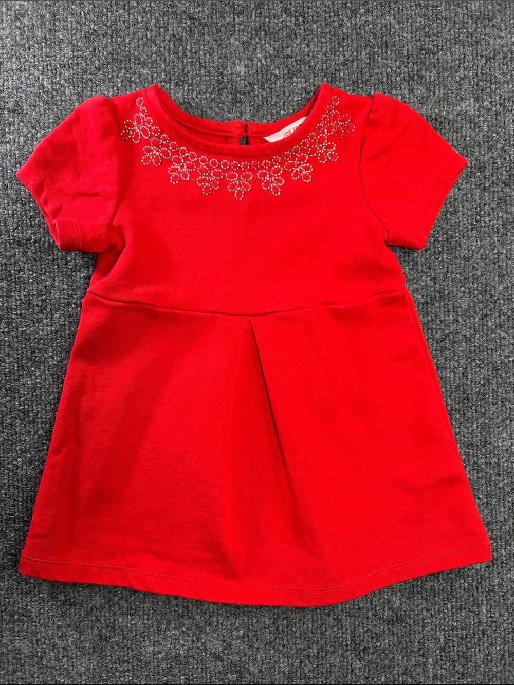 Joe Fresh Red Short Sleeve Dress with Embroidered Neckline